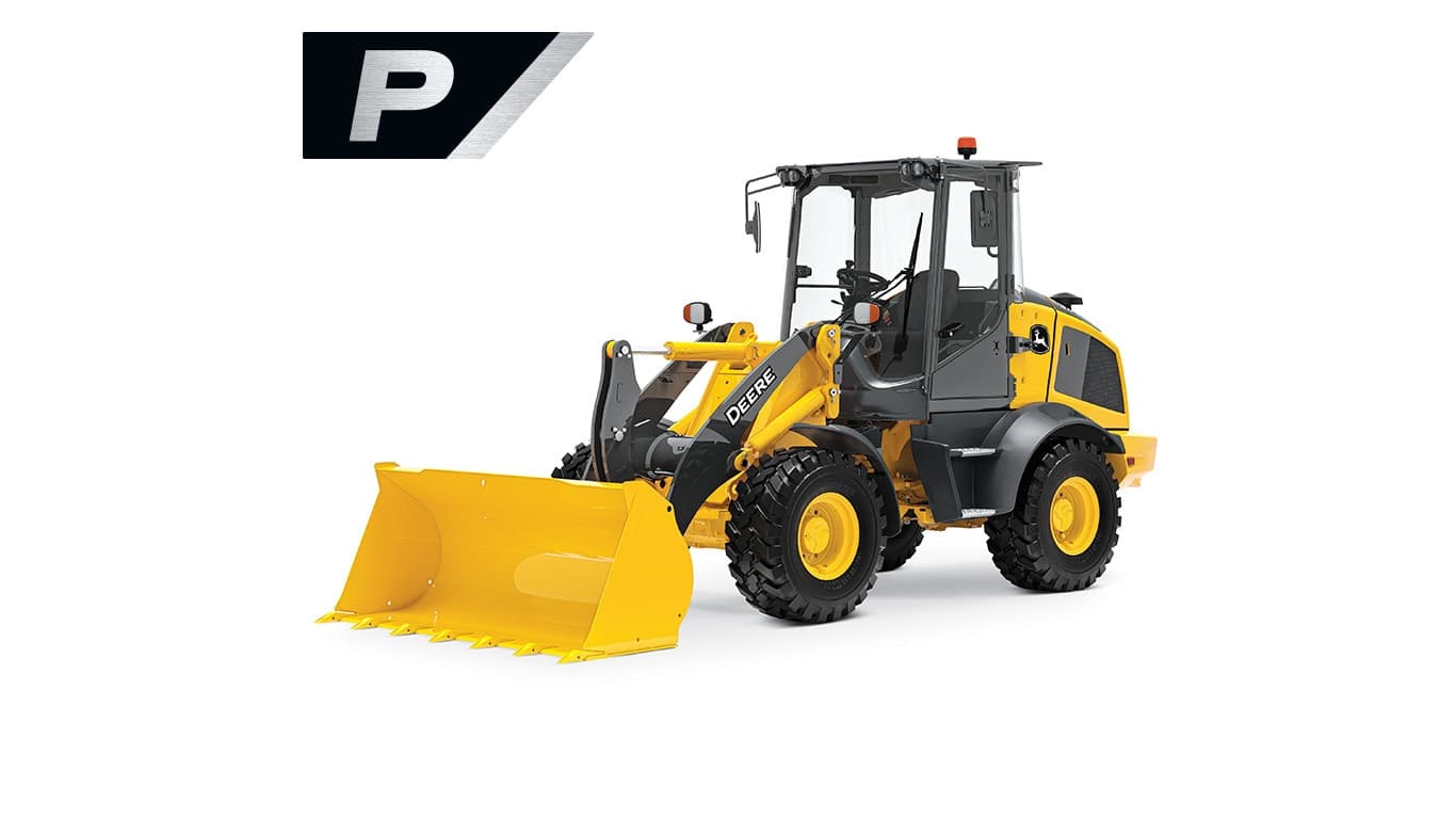 324 P-Tier compact wheel loader on white background | 4re Equipment | ID: 324PWLFT4