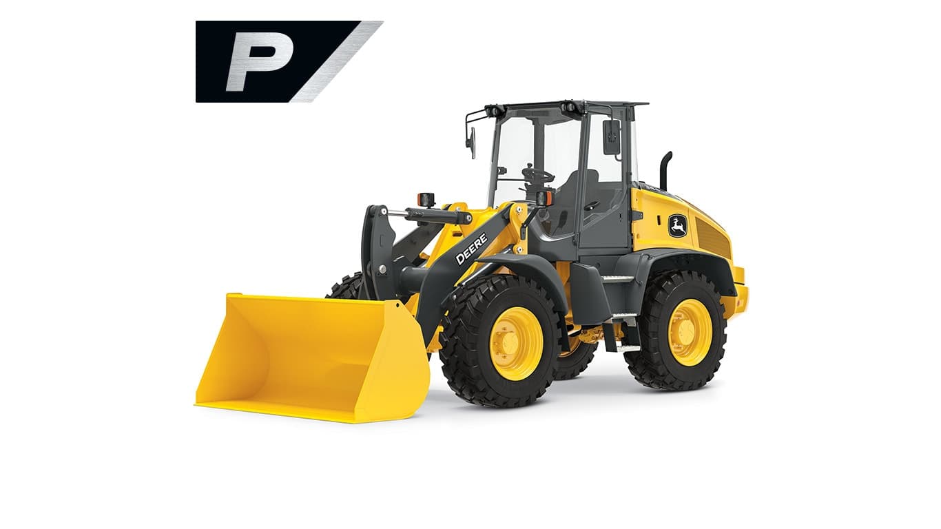 344 P-Tier compact wheel loader on white background | 4re Equipment | ID: 344PWLFT4