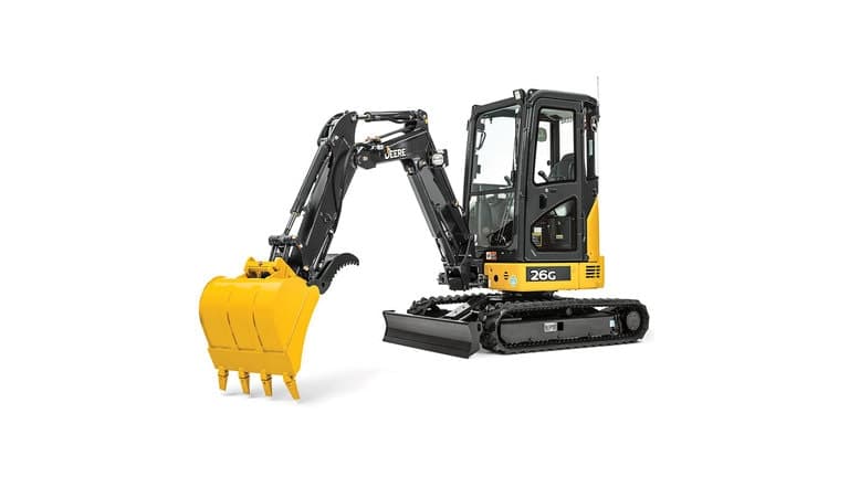 26G Compact Excavator with white background. | 4re Equipment