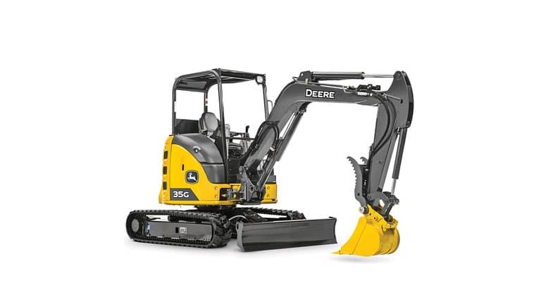 35G Compact Excavator with white background. | 4re Equipment